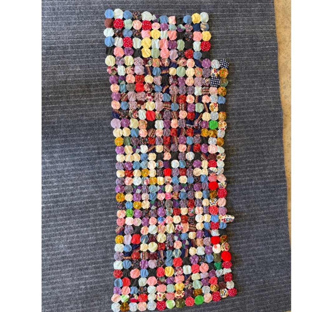 Vintage Handmade Yo-Yo Quilt Topper Multi-Color Scrap Fabric Folk Art